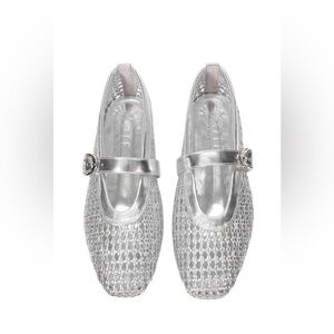 MOTF Premium Metallic Silver Mary Jane Woven Slingback Shoes 9/40